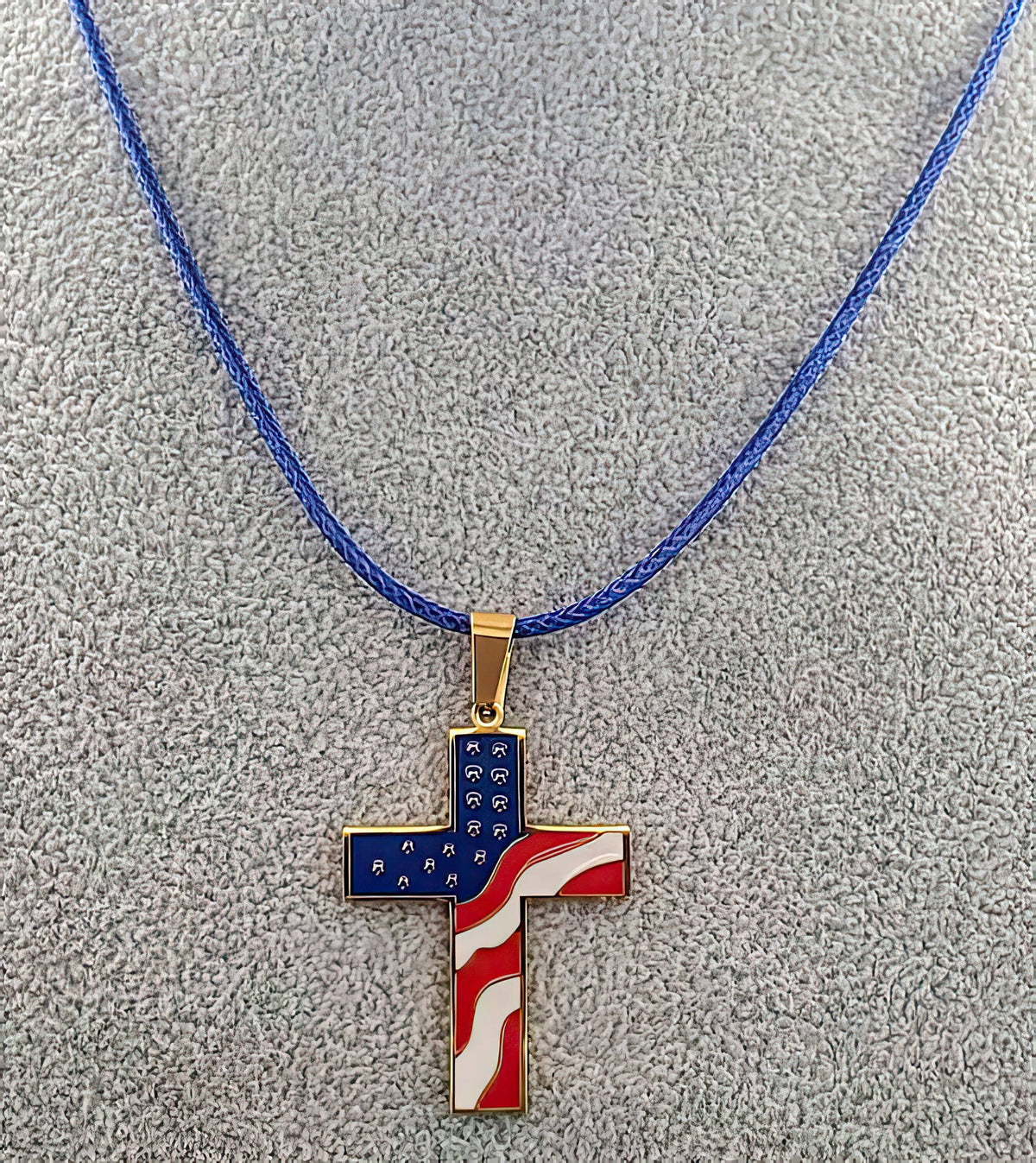 American Flag Cross Gold Color Necklace (4673329889374)