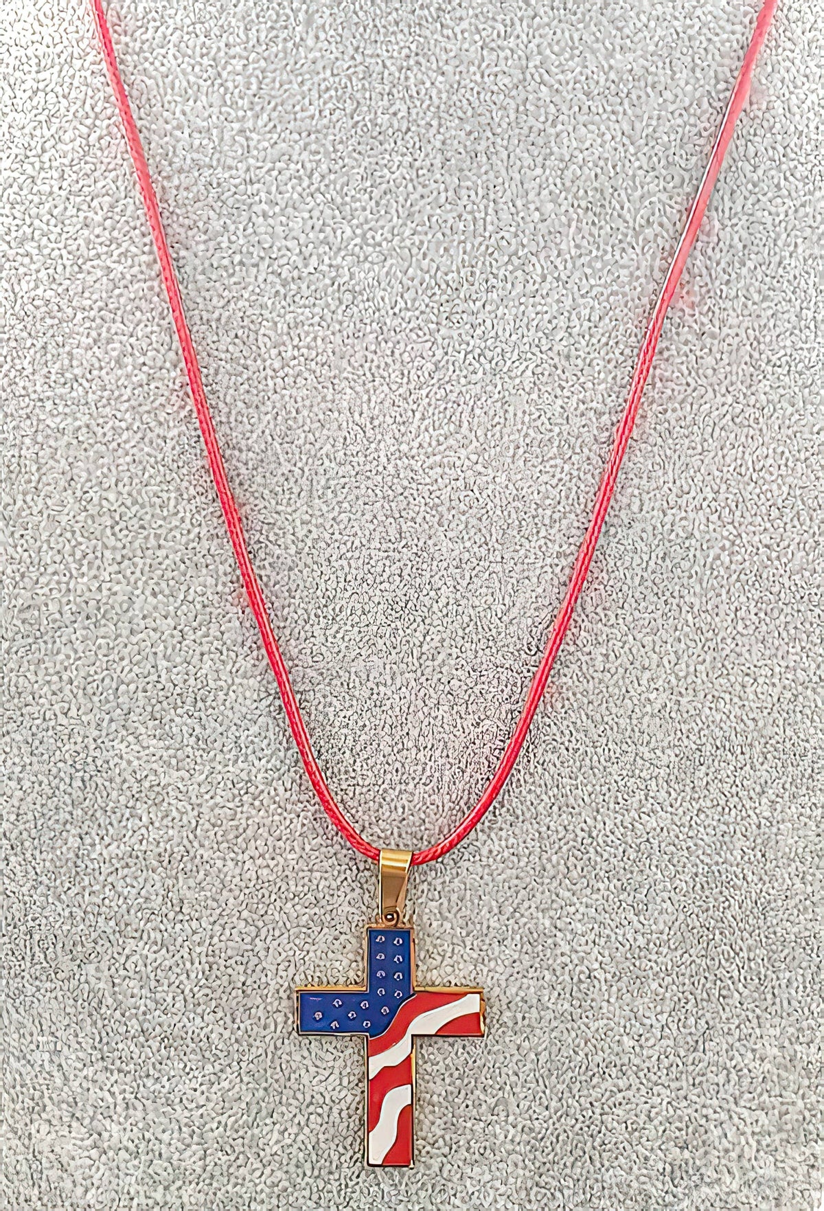 American Flag Cross Gold Color Necklace (4673329889374)