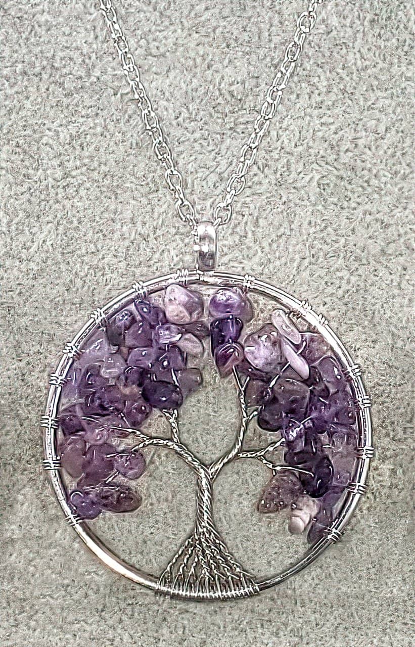 Amethyst Gemstone Tree of Life Necklace Free Shipping!