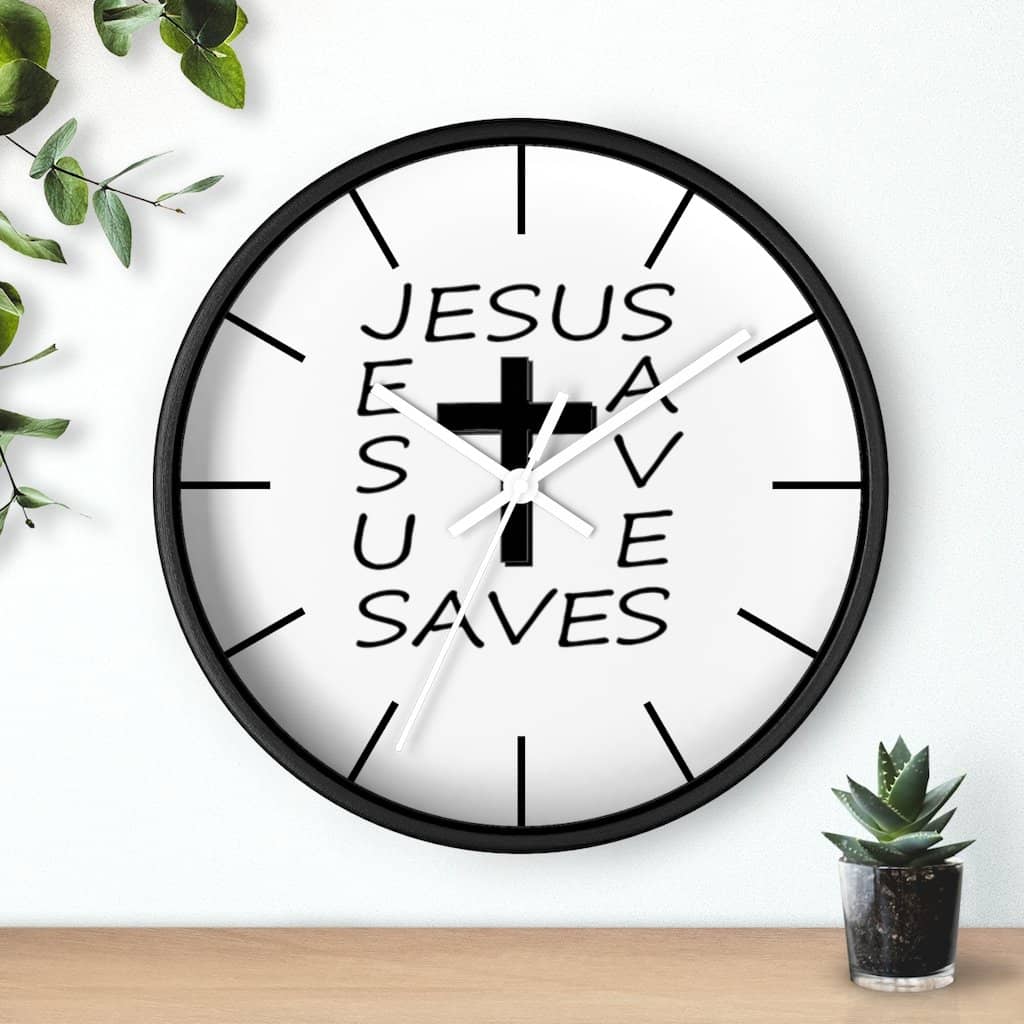 Wall Clock "Jesus Saves" in Black or White Frame (3350461382756)