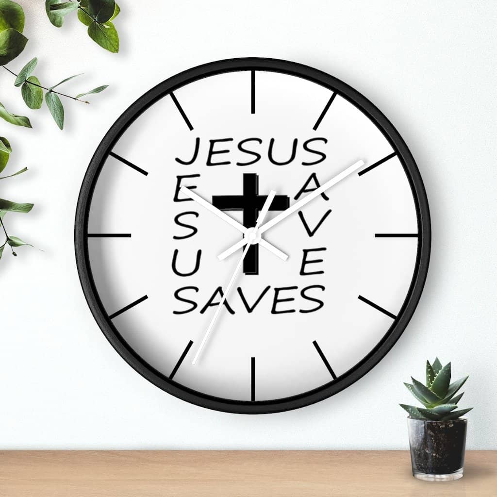 Wall Clock &quot;Jesus Saves&quot; in Black or White Frame (3350461382756)