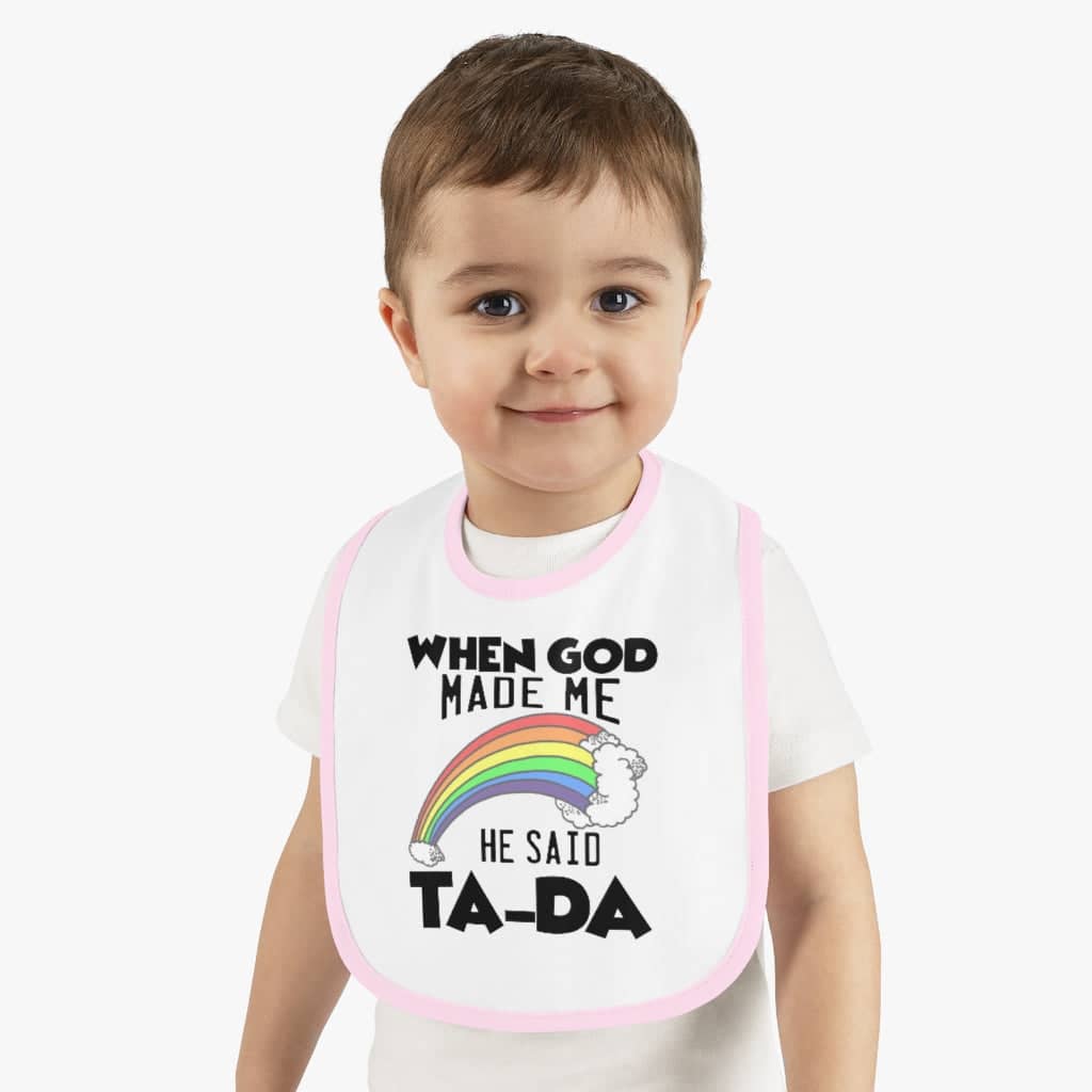 Contrast Trim Jersey Baby Bib "Ta-Da"