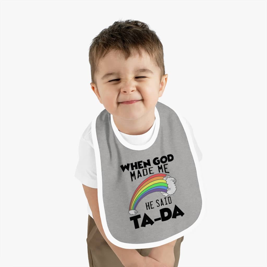 Contrast Trim Jersey Baby Bib "Ta-Da"