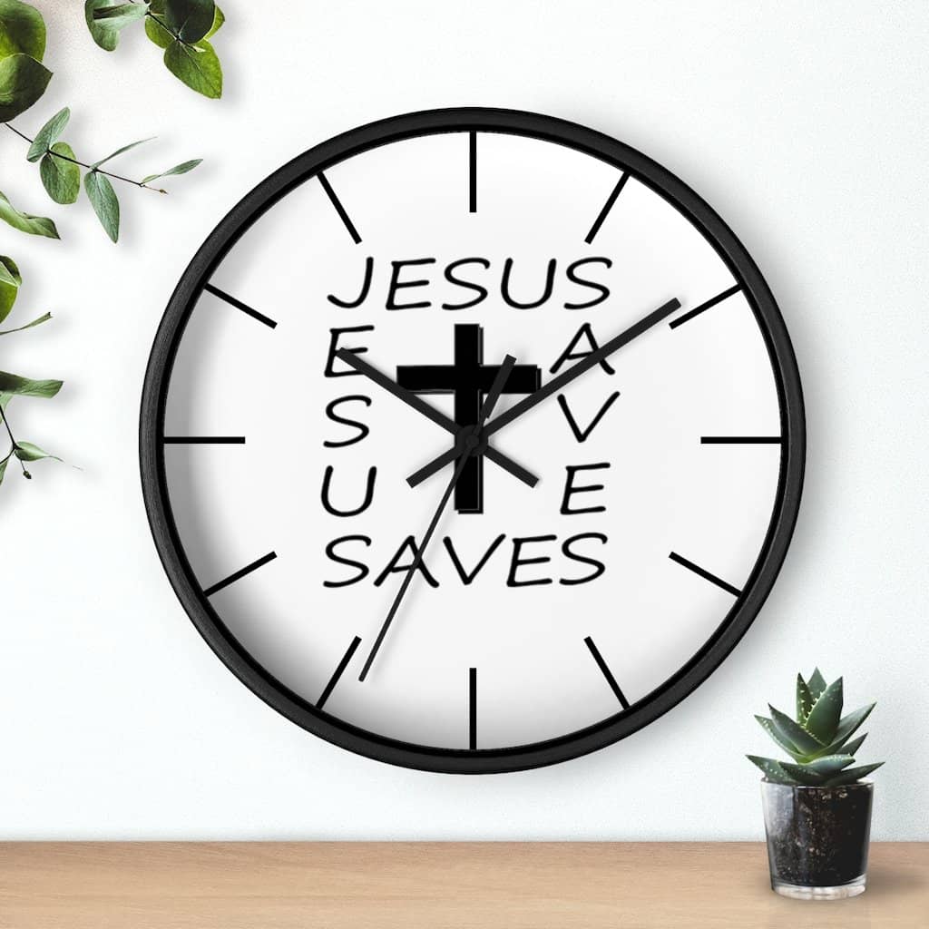 Wall Clock "Jesus Saves" in Black or White Frame (3350461382756)