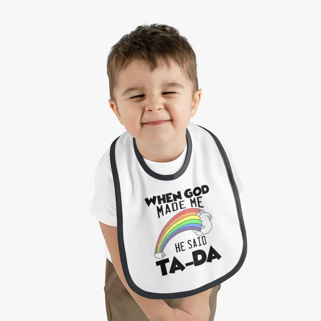Contrast Trim Jersey Baby Bib "Ta-Da"