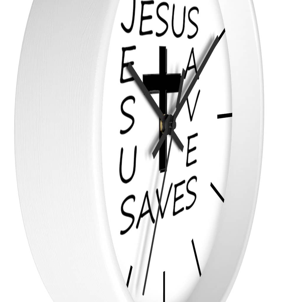 Wall Clock "Jesus Saves" in Black or White Frame (3350461382756)