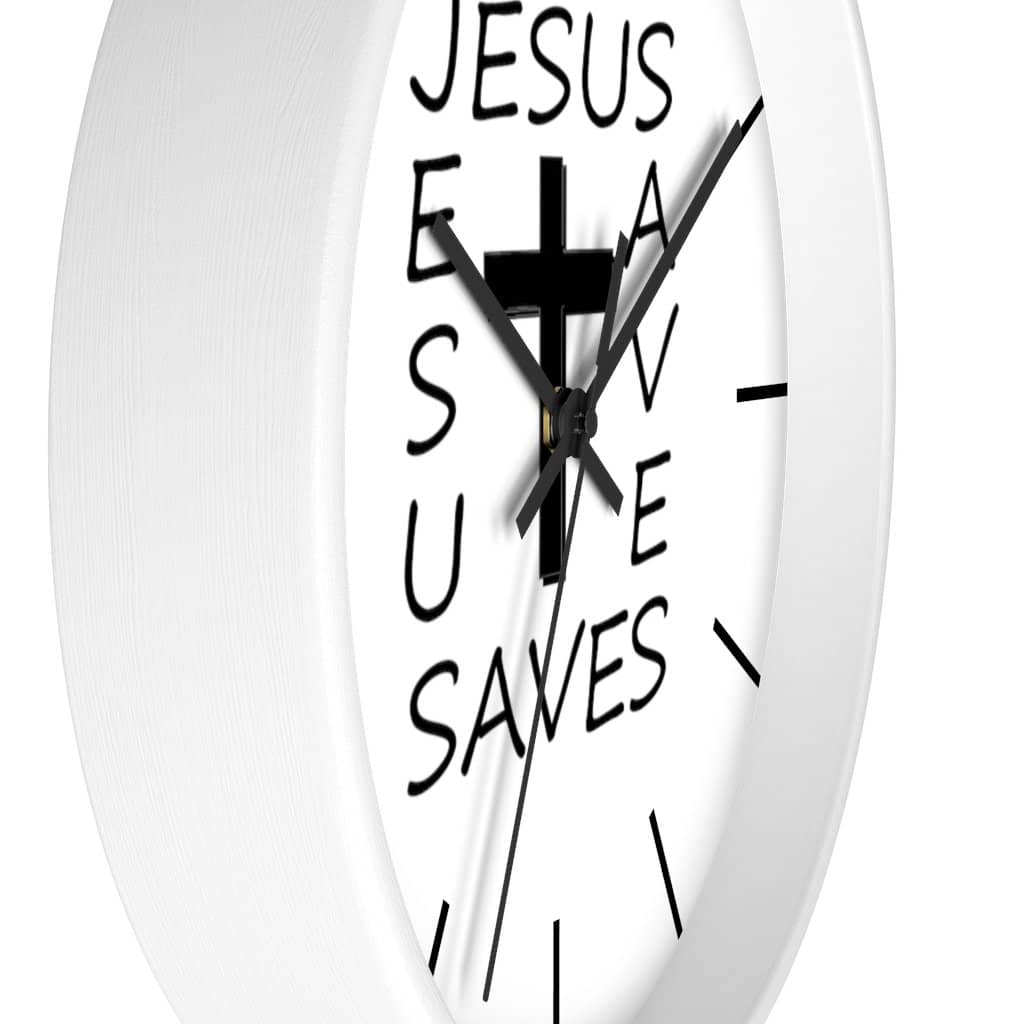 Wall Clock &quot;Jesus Saves&quot; in Black or White Frame (3350461382756)