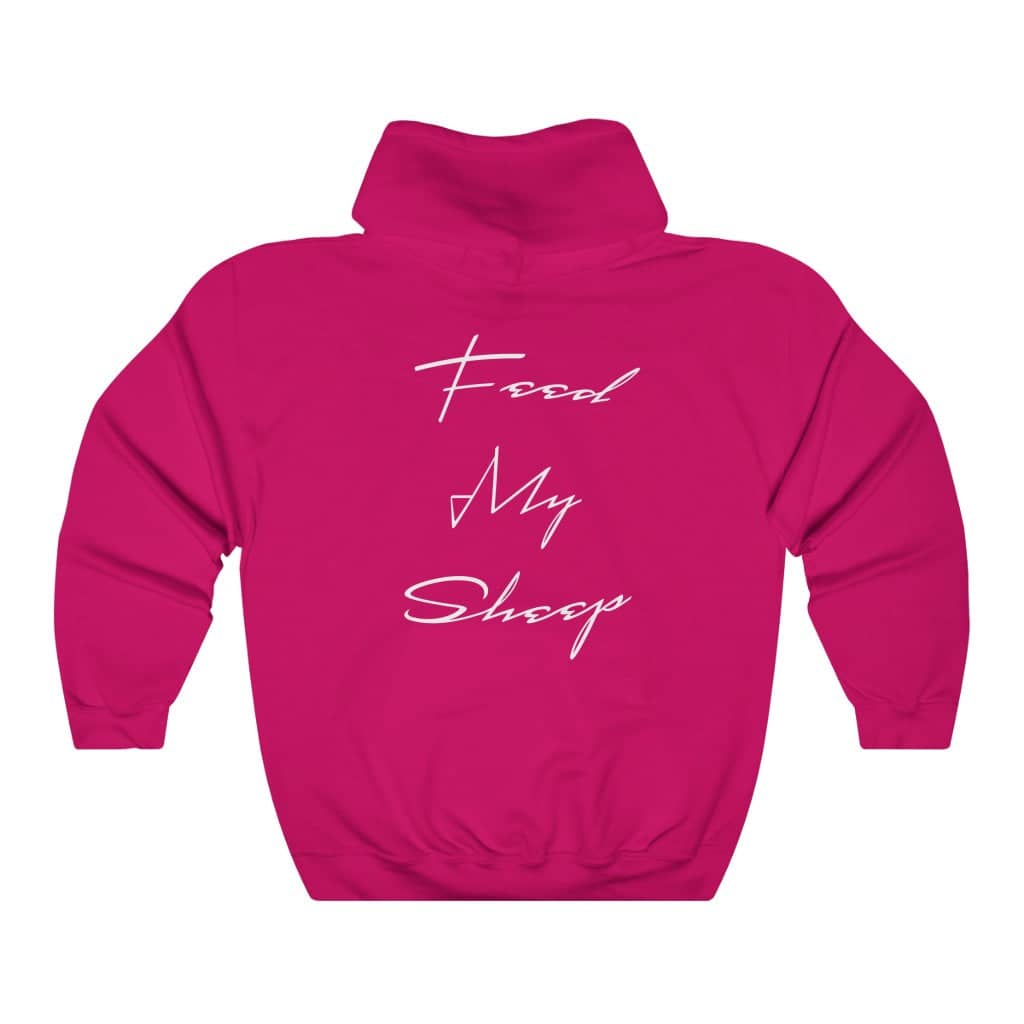 Heavy Blend Hoodie Sweatshirt &quot;Feed My Sheep&quot; White Font Print on Back