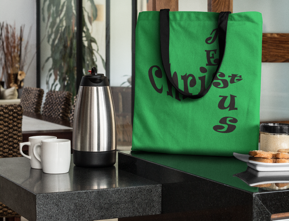 AOP Tote Bag &quot;Jesus Christ&quot; in Christmas Green in 3 Sizes (3556835950692)