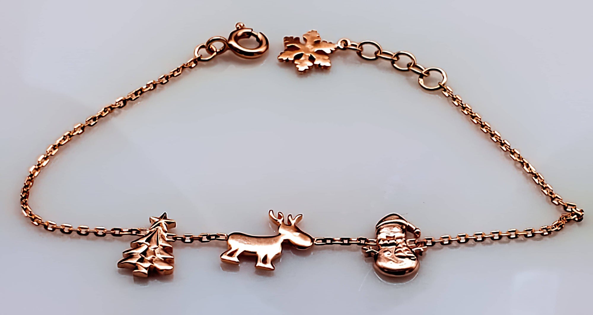 Christmas Charm Bracelet Rose Gold Plated on 925 Sterling Silver (4784762847326)