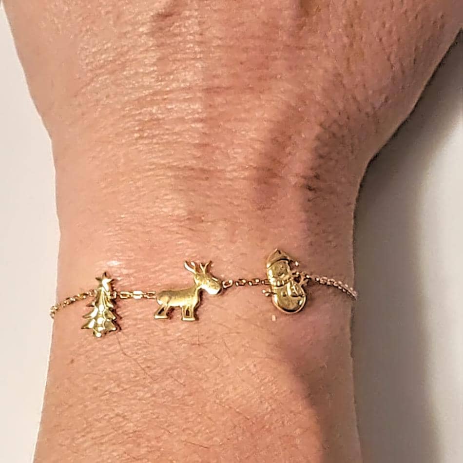 Christmas Charm Bracelet Yellow Gold Plated on Solid 925 Sterling Silver (4784760684638)