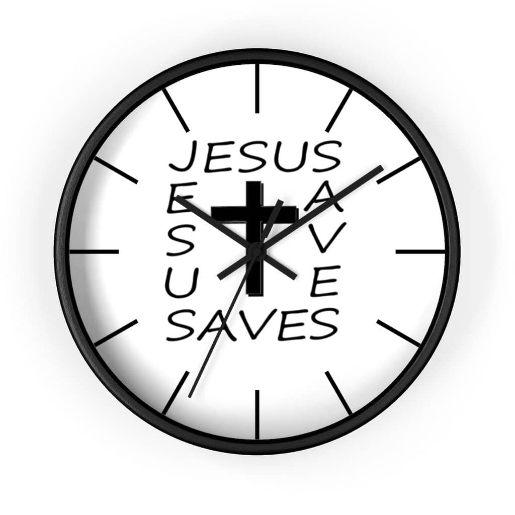 Wall Clock "Jesus Saves" in Black or White Frame (3350461382756)