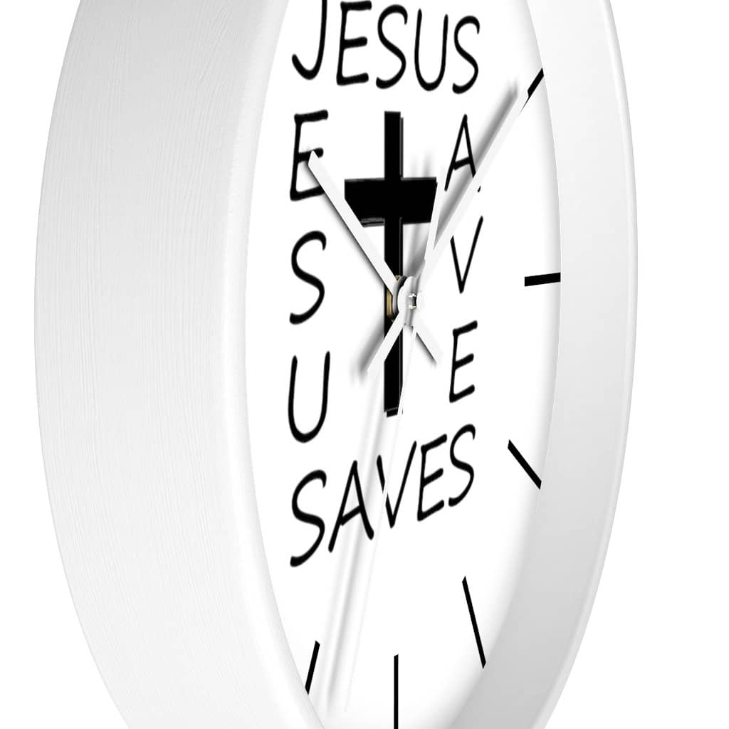 Wall Clock "Jesus Saves" in Black or White Frame (3350461382756)