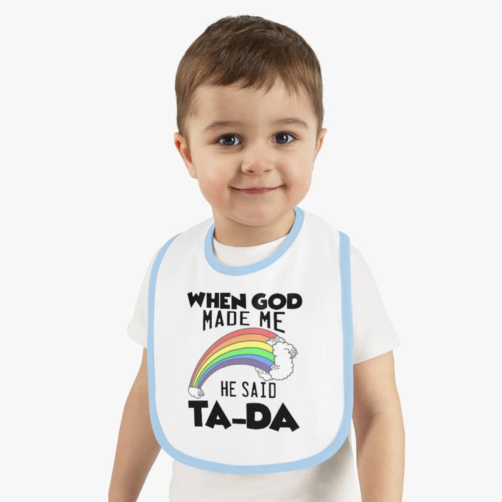 Contrast Trim Jersey Baby Bib "Ta-Da"