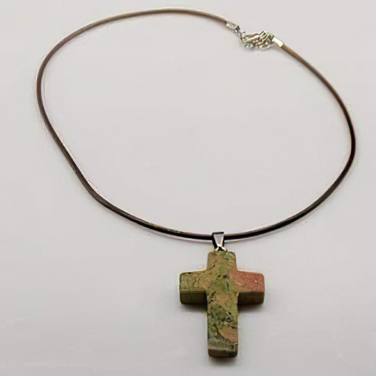 Heliotrope Gemstone Cross Necklace 1.6 inch Cross