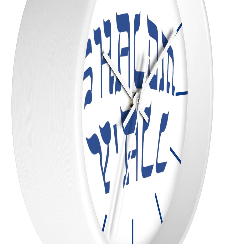 Wall Clock &quot;Shalom Y&#39;all&quot; blue font