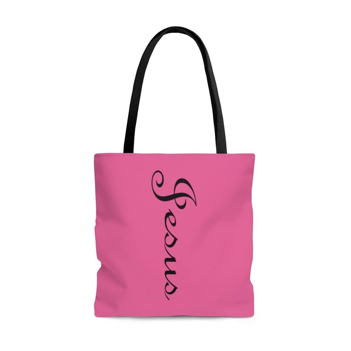 AOP Tote Bag Jesus Printed on both Sides Pink with a Black Handle in 3 Sizes Bags (3405842841700)