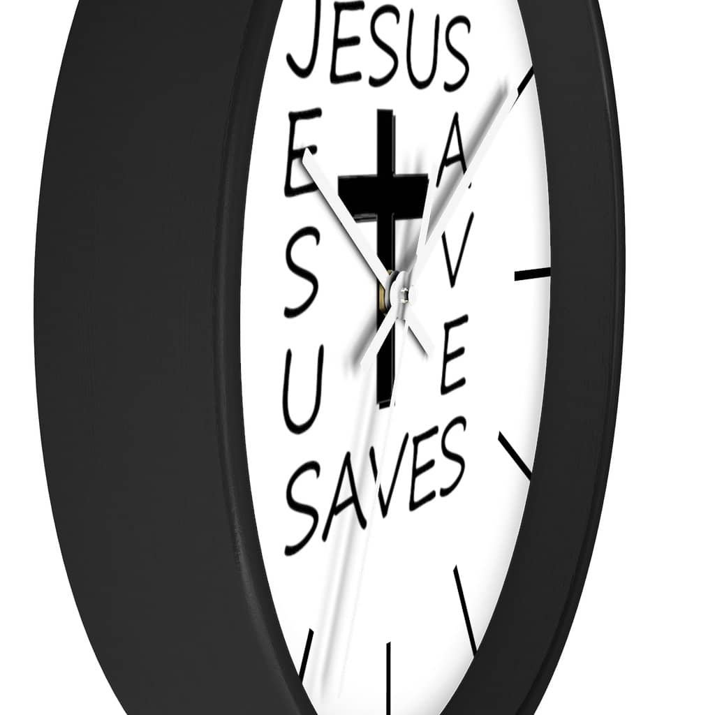 Wall Clock "Jesus Saves" in Black or White Frame (3350461382756)