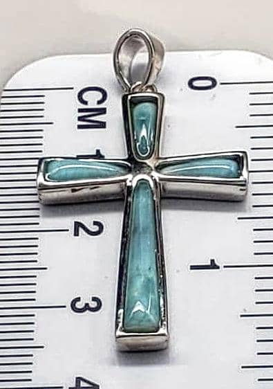 Natural Larimar Cross .925 Sterling Silver Pendant (4754113593438)