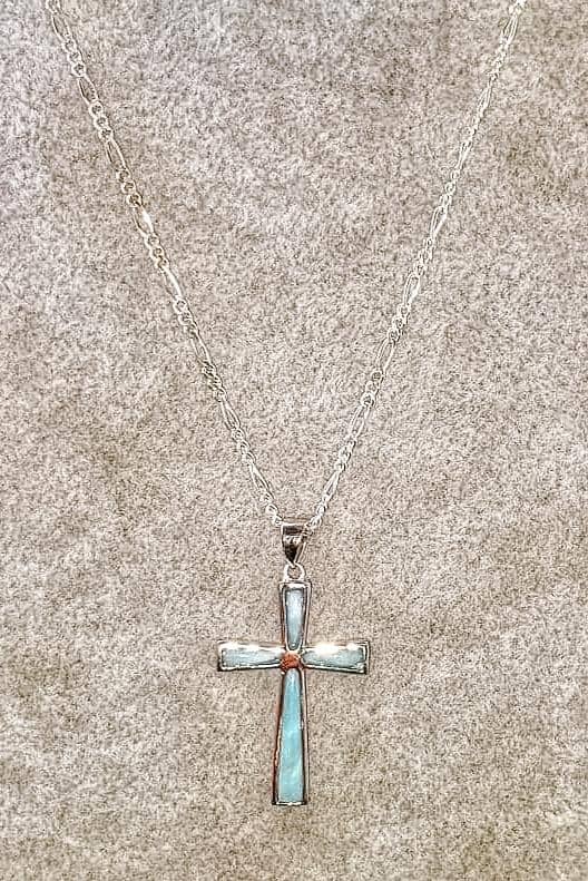 Natural Larimar Cross .925 Sterling Silver Pendant (4754113593438)