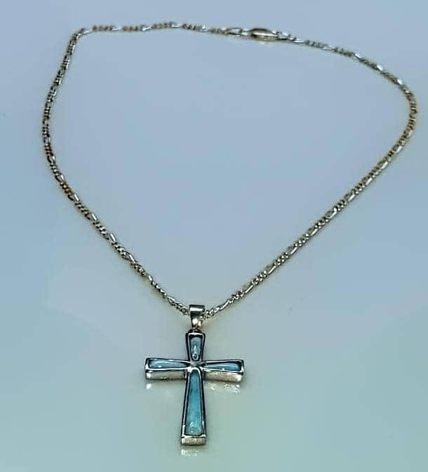 Natural Larimar Cross .925 Sterling Silver Pendant (4754113593438)