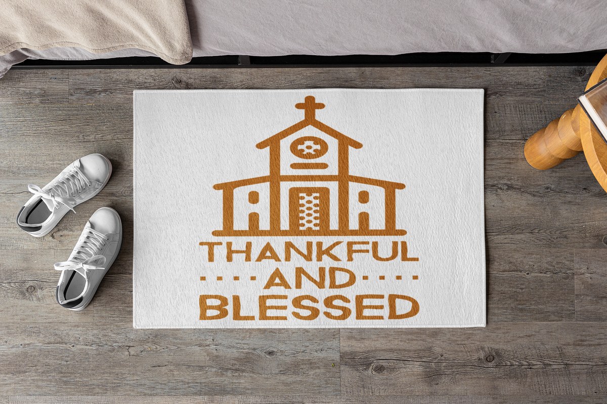 Rectangular Doormat &quot;Thankful and Blessed&quot; in 3 Sizes