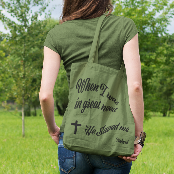 AOP Tote Bag Army Green &quot;When I was in Great Need&quot; in 3 Sizes (3525015666788)