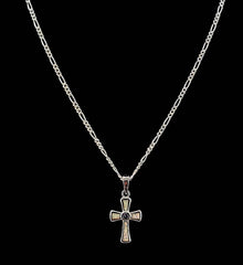 White Opal Cross .925 SOLID Sterling Silver Pendant on Figaro 925 SOLID Sterling Chain (4635161886814)