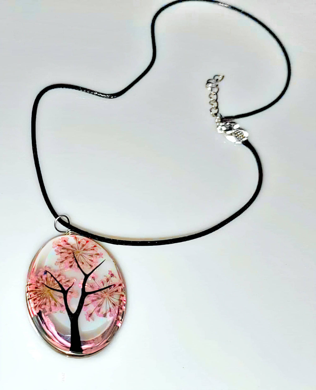 Tree of Life Dried Flower Glass Oval Terrarium Necklace Pink (4397293207646)