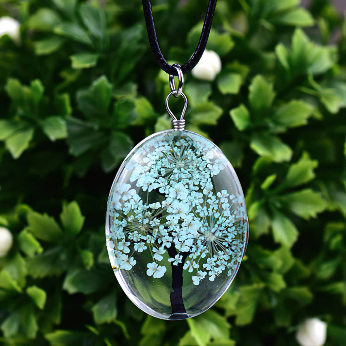 Tree of Life Dried Flower Necklace Glass Oval Terrarium in 10 Colors Free Shipping from USA (3936682836062)