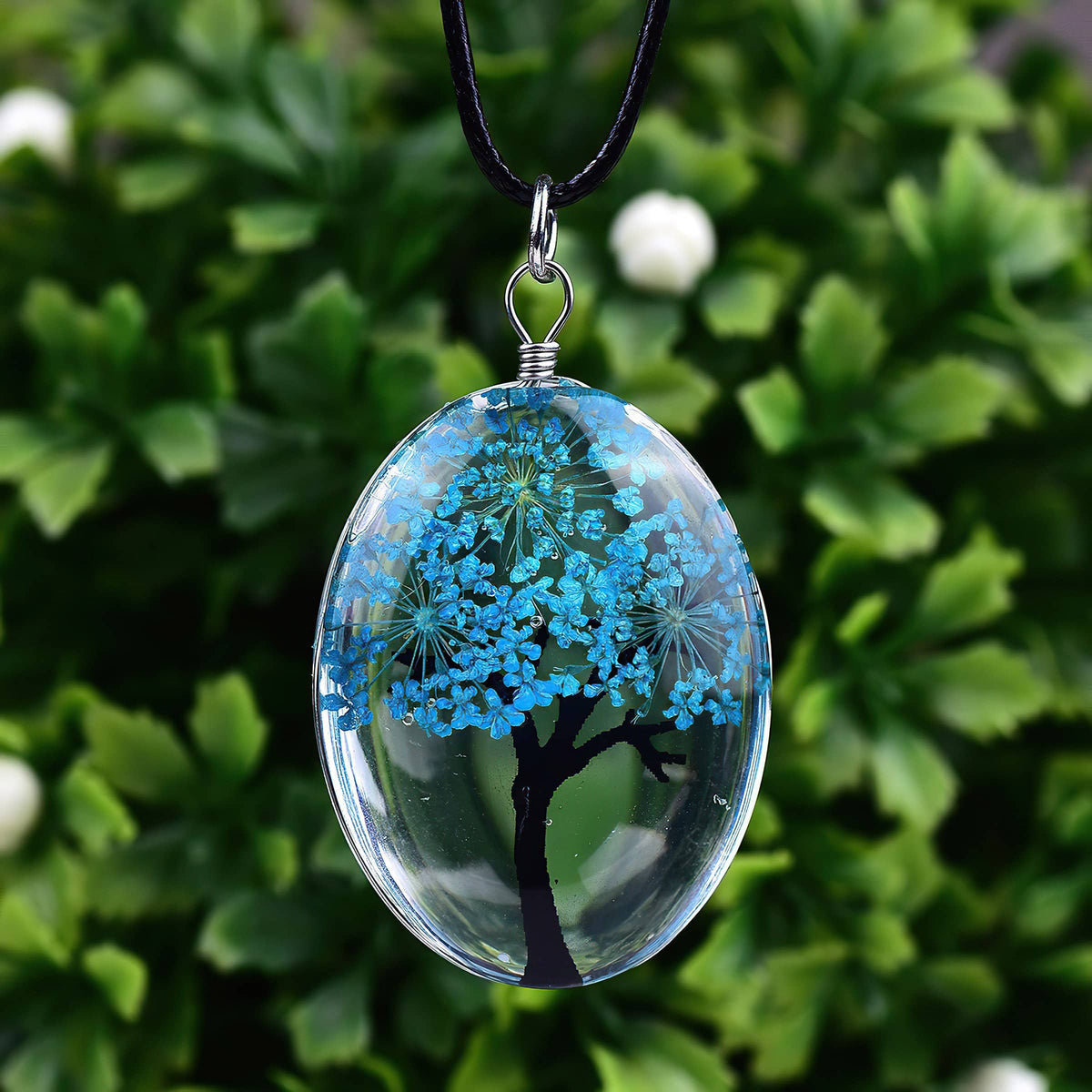 Tree of Life Dried Flower Necklace Glass Oval Terrarium in 10 Colors Free Shipping from USA (3936682836062)