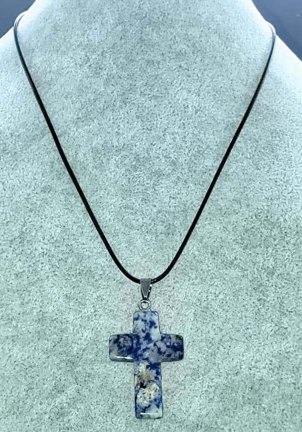 Sodalite Gemstone Cross Necklace 1.6 inch Cross Free Shipping (4377208750174)