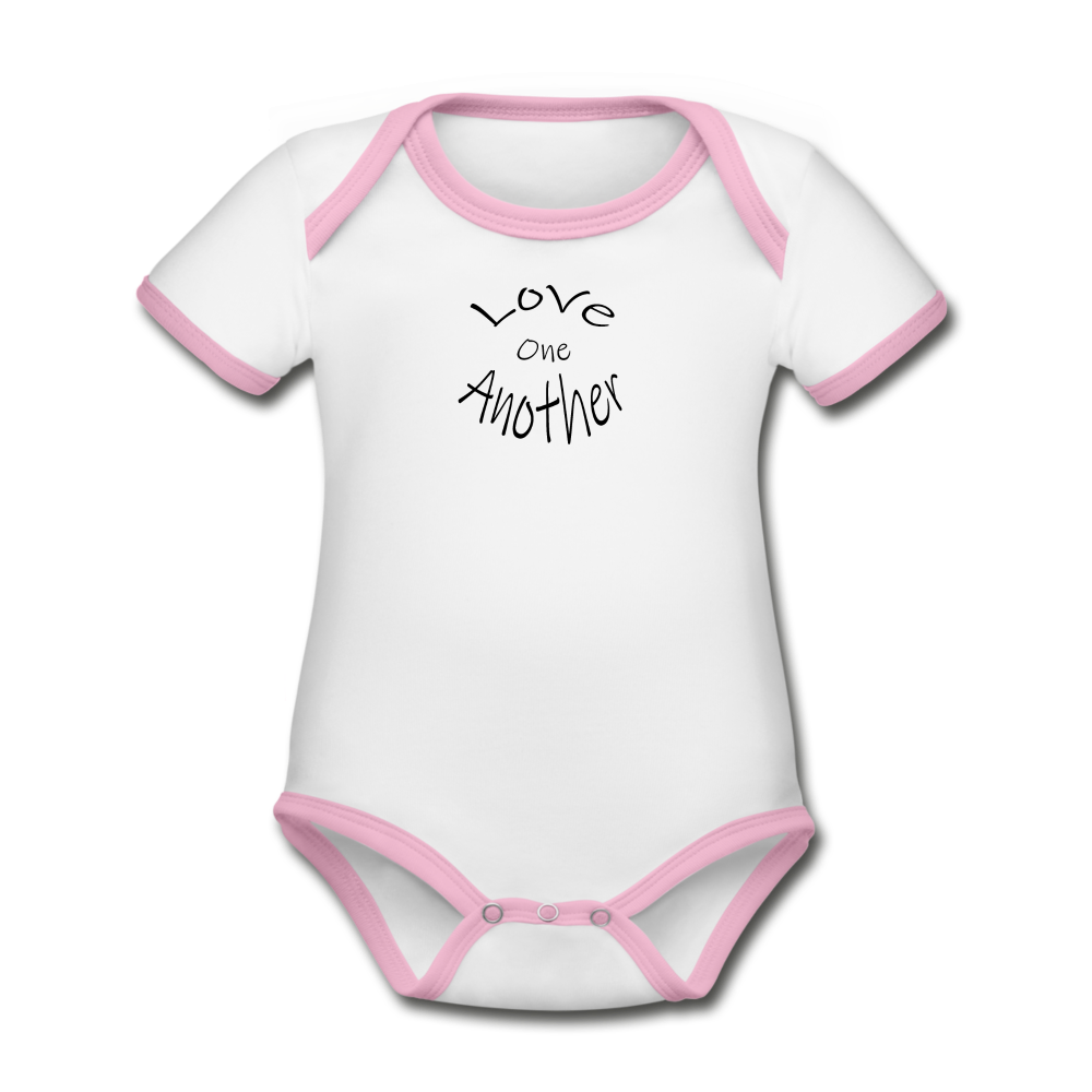 Organic Baby Bodysuit &quot;Love One Another&quot; - white/pink