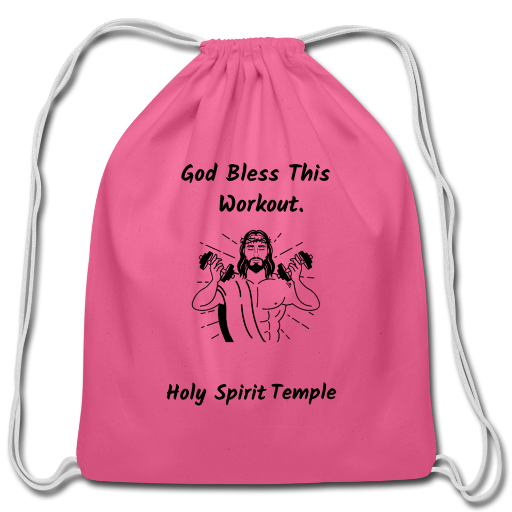 Cotton Drawstring Bag &quot;God Bless This Workout&quot; - pink