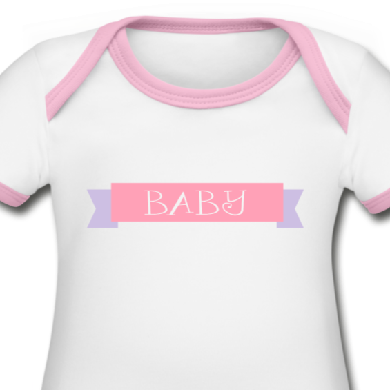 Organic Contrast Short Sleeve Baby Bodysuit "Baby" in Pink - white/pink