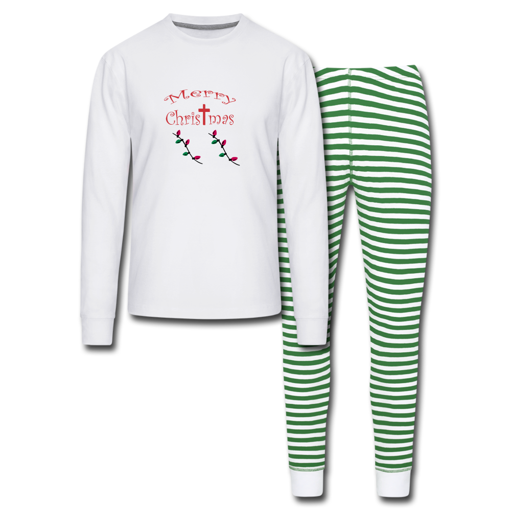 Unisex Pajama Set &quot;Merry Christmas&quot; - white/green stripe