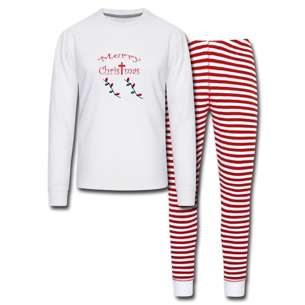 Unisex Pajama Set &quot;Merry Christmas&quot; - white/red stripe