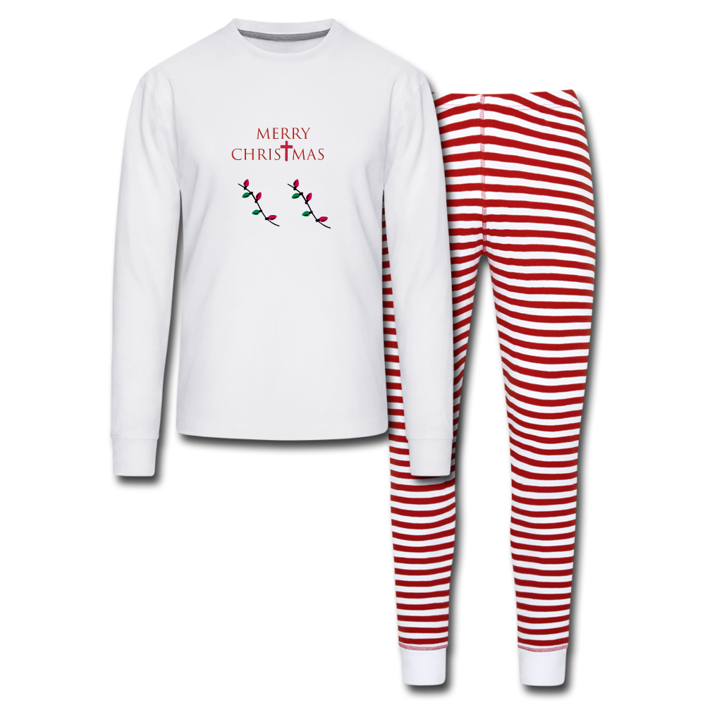 Unisex Pajama Set &quot;Merry Christmas&quot; Foont 2 - white/red stripe