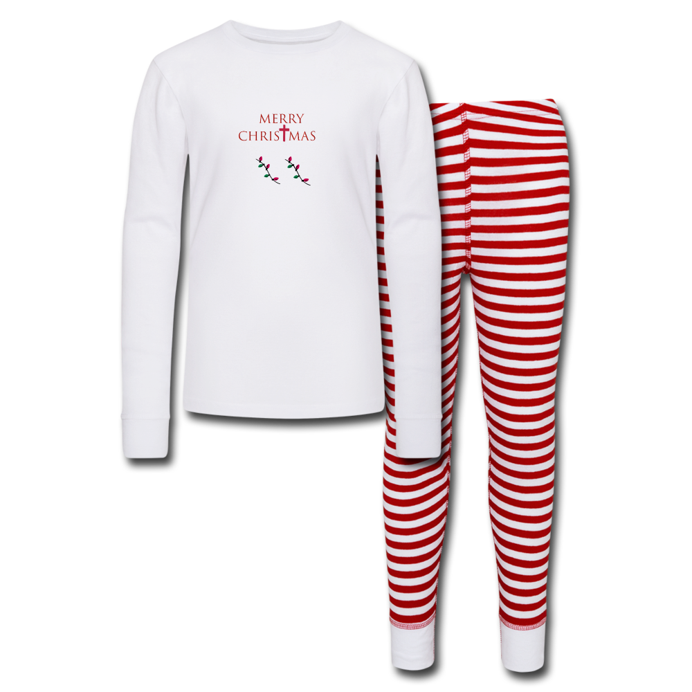 Kids’ Pajama Set &quot;Merry Christmas&quot; Font 2 - white/red stripe