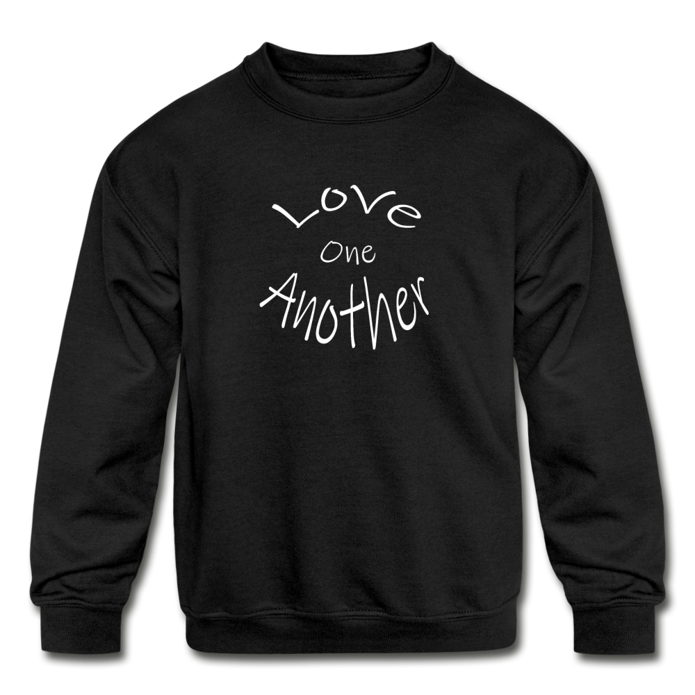 Kids&#39; Crewneck Sweatshirt &quot;Love One Another&quot; White Font - black