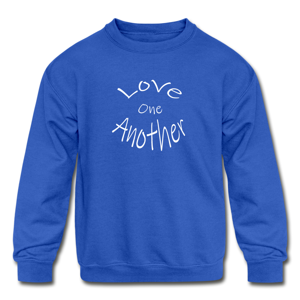 Kids&#39; Crewneck Sweatshirt &quot;Love One Another&quot; White Font - royal blue