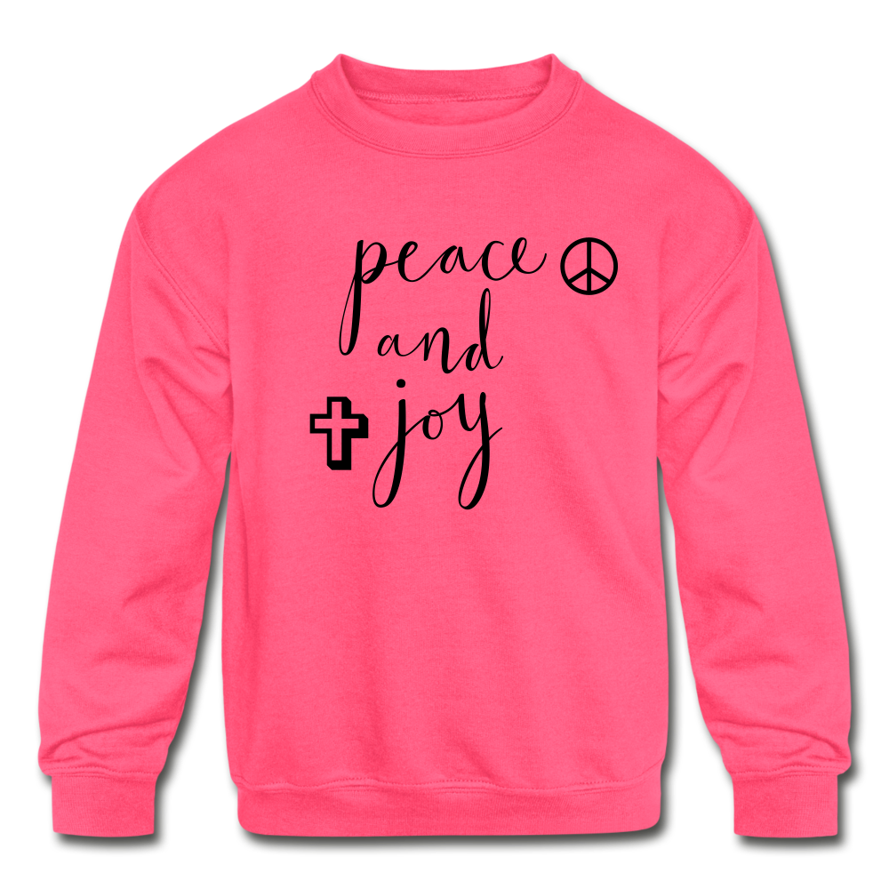 Kids&#39; Crewneck Sweatshirt &quot;Peace and Joy&quot; - neon pink