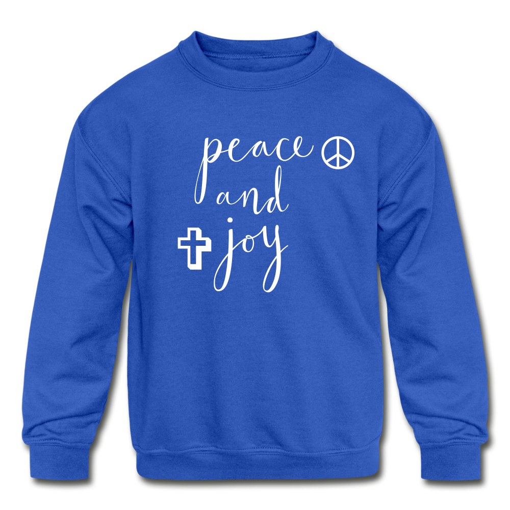 Kids&#39; Crewneck Sweatshirt &quot;Peace and Joy&quot; - royal blue
