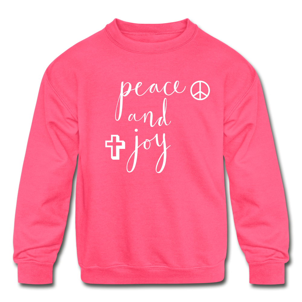 Kids&#39; Crewneck Sweatshirt &quot;Peace and Joy&quot; - neon pink