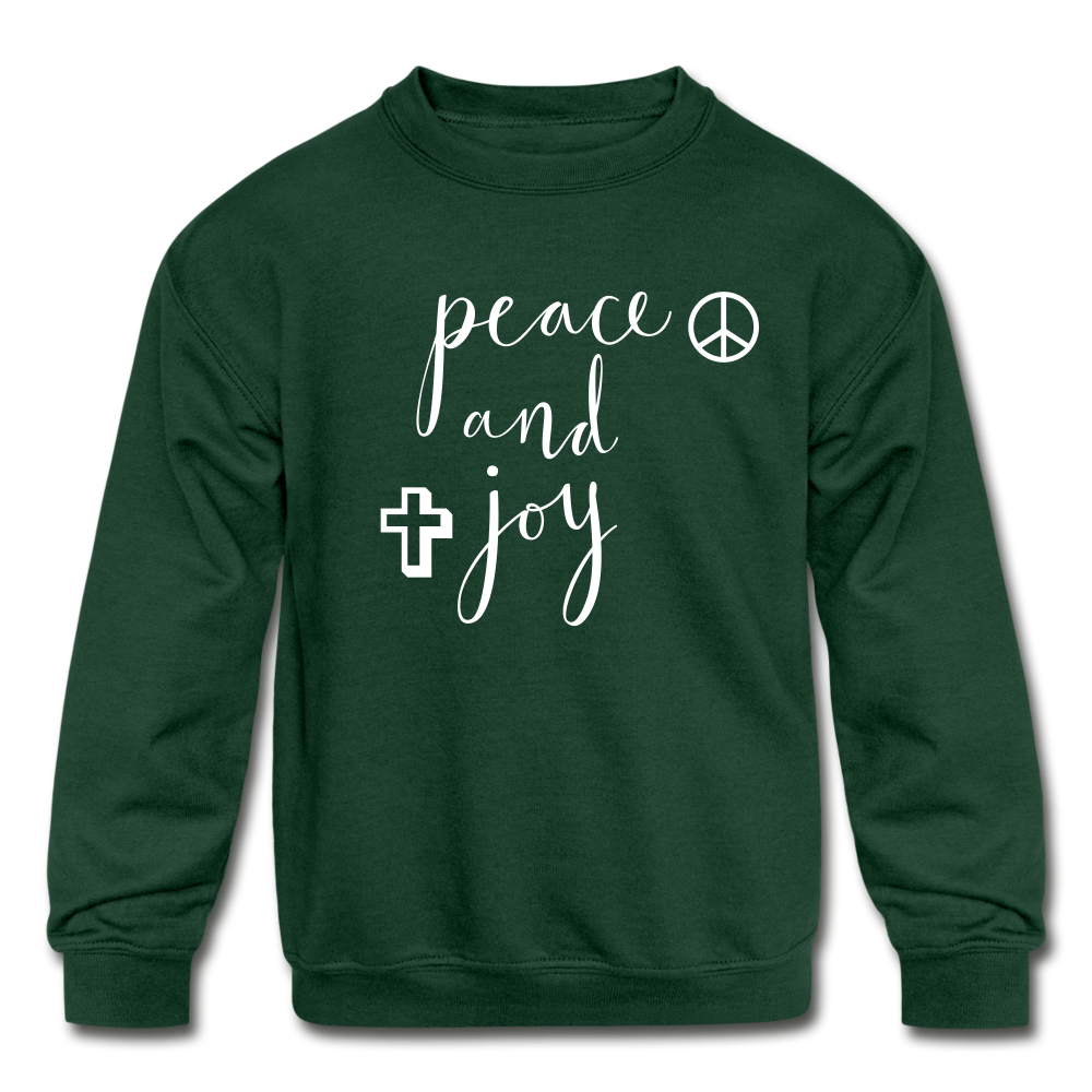Kids&#39; Crewneck Sweatshirt &quot;Peace and Joy&quot; - forest green
