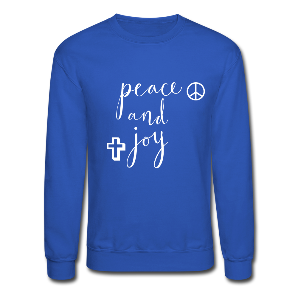 Crewneck Sweatshirt &quot;Peace and Joy&quot; White Font - royal blue
