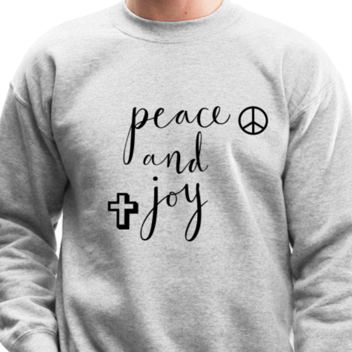 Crewneck Sweatshirt &quot;Peace and Joy&quot; Black Font - heather gray
