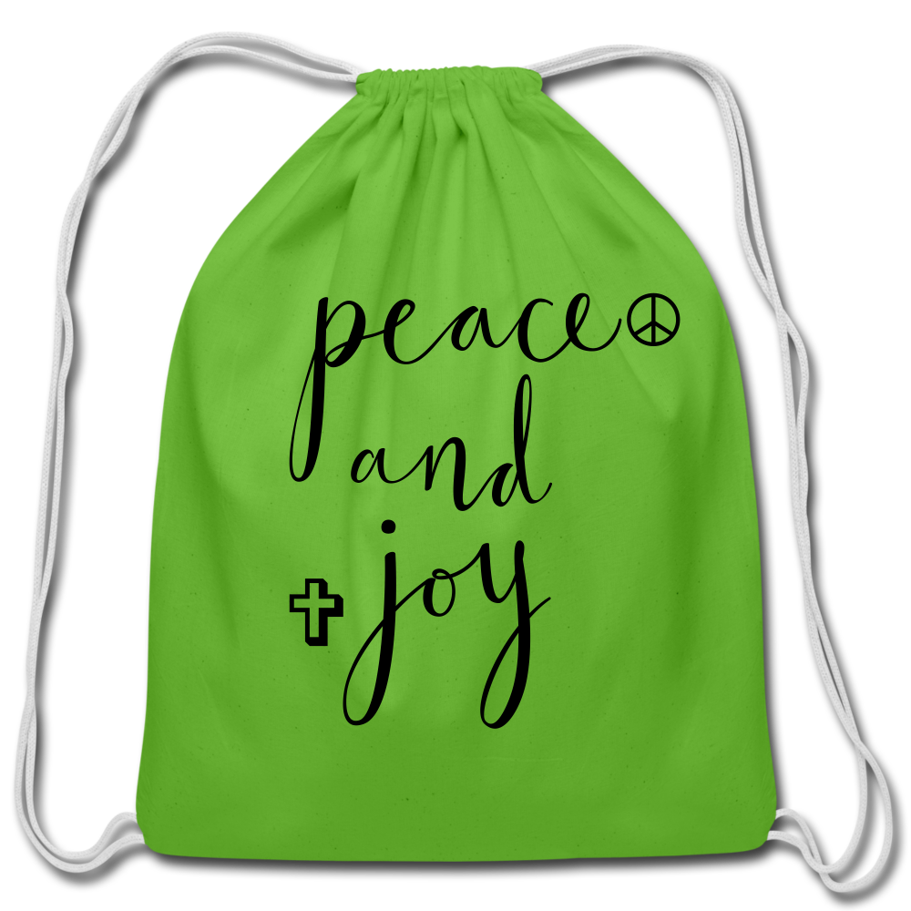 Cotton Drawstring Bag "Peace and Joy" Black font - pink