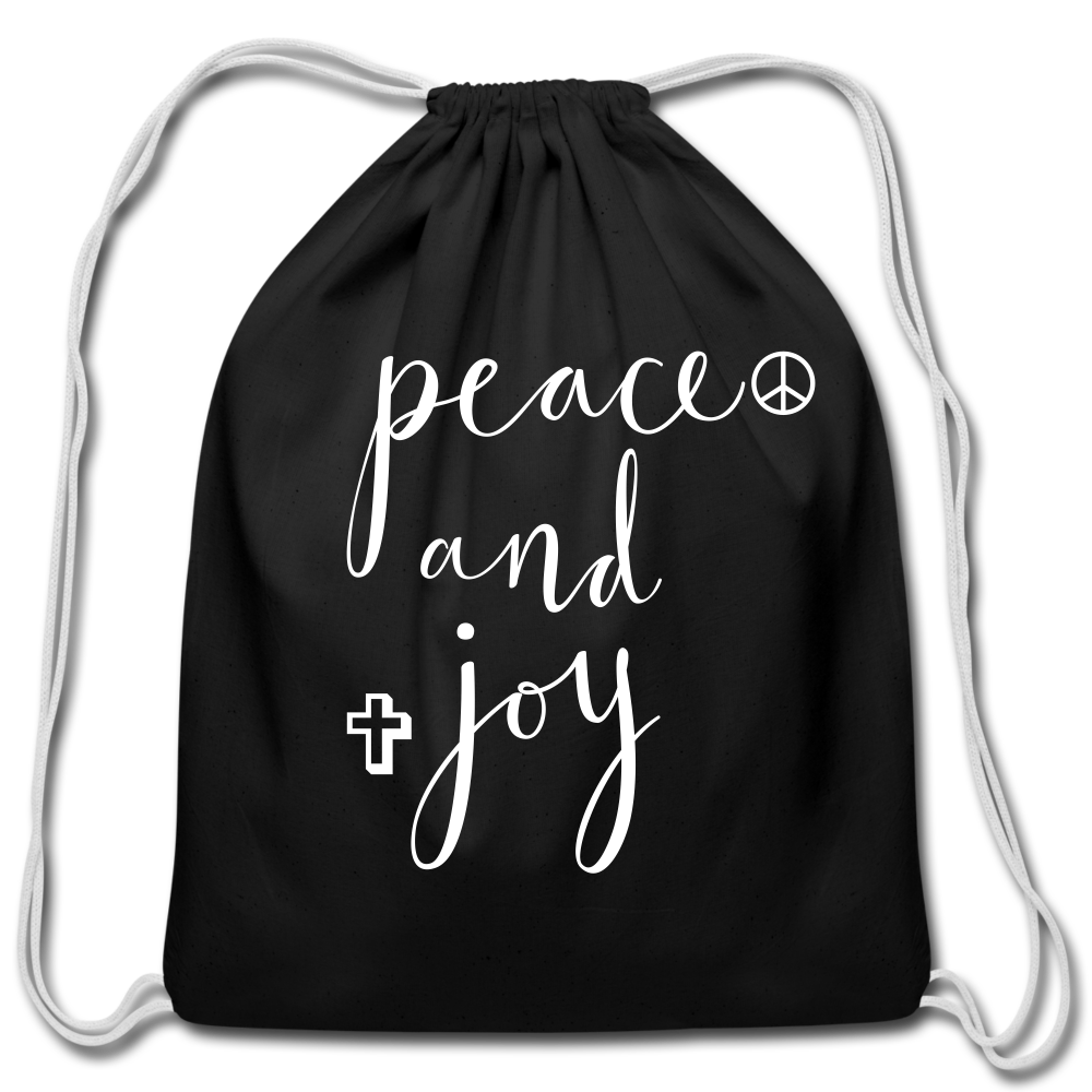Cotton Drawstring Bag &quot;Peace and Joy&quot; White font - black