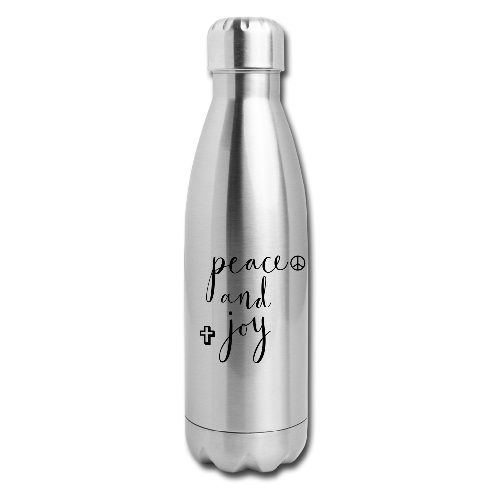Insulated Stainless Steel Water Bottle "Peace and Joy" - silver